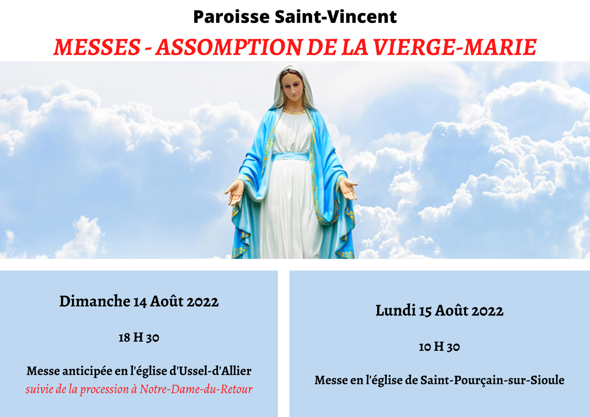 MESSES DU 15 AOUT - ASSOMPTION DE LA VIERGE-MARIE - Paroisse Saint ...