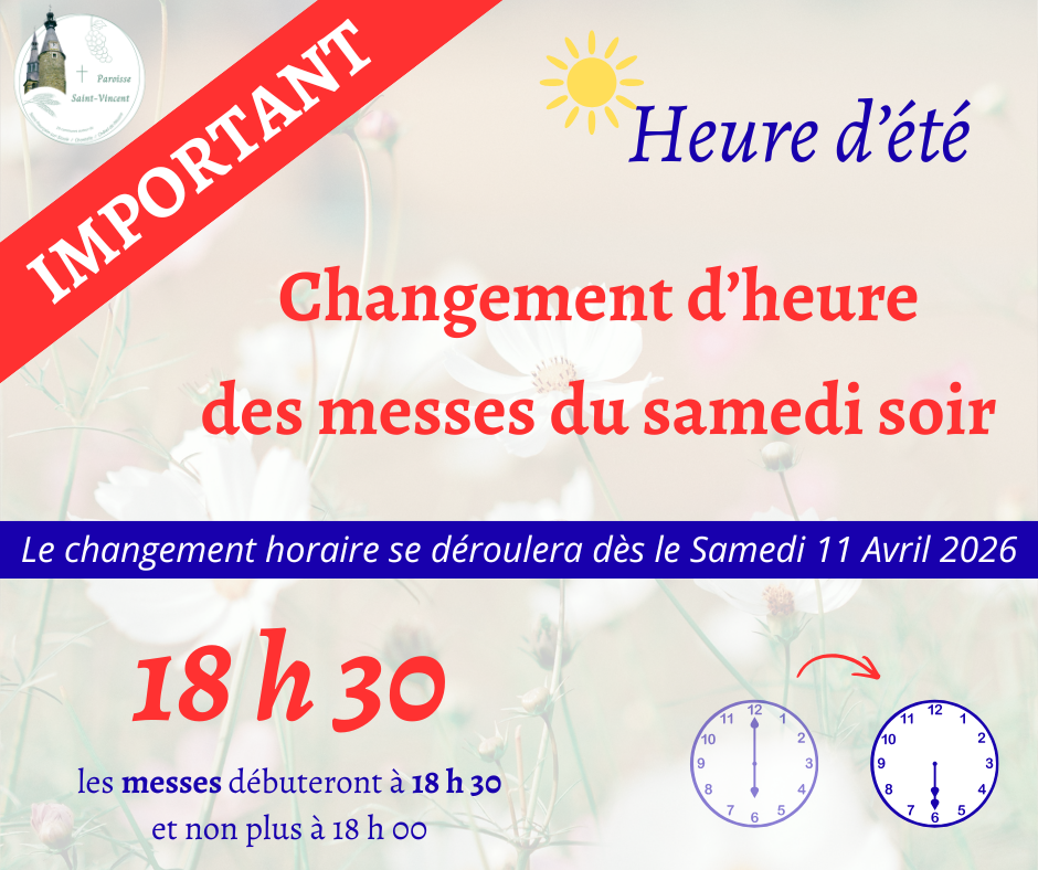 Facebook + Instagram - Changement heure des messes du samedi soir