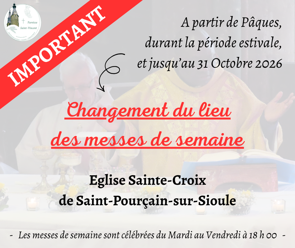 Publication Facebook + Instagram - Changement lieu des messes de semaine